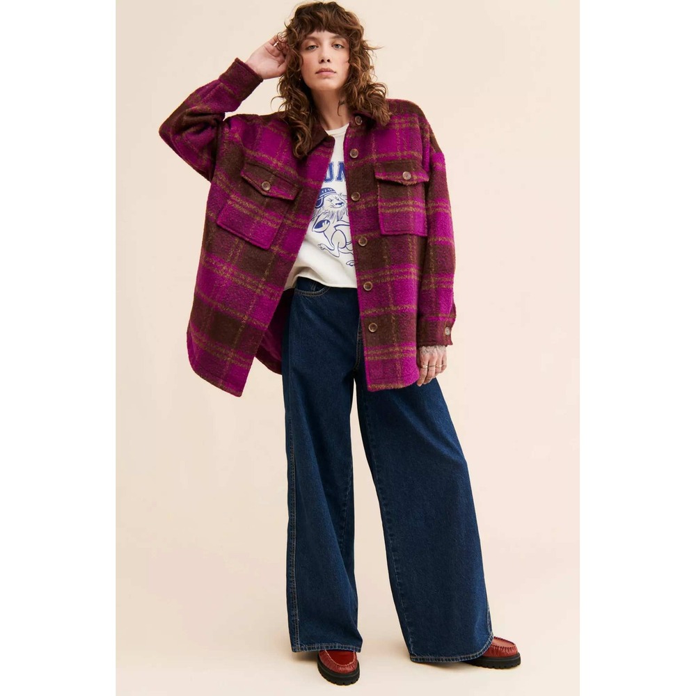 NWT Good American Pop Thistle Large‎ Plaid Oversized Flannel Shacket Jacket L XL